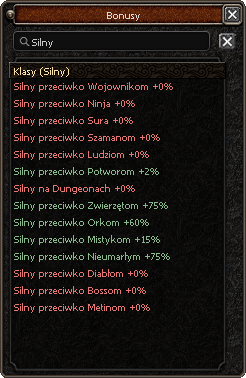 Okno: Bonusy postaci