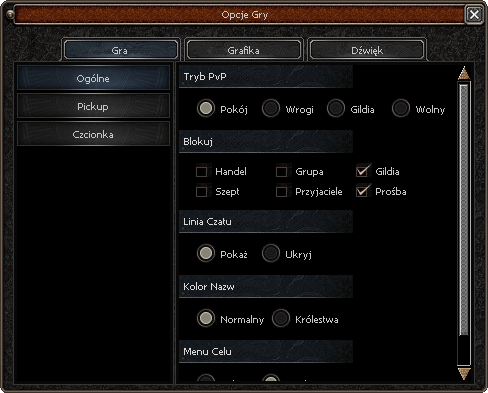 Okno: Opcje Gry