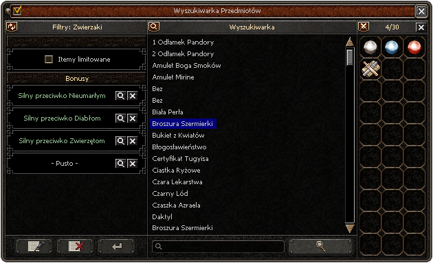 Okno: Wyszukiwarka (Filtry)